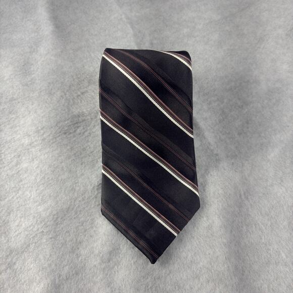 Vintage Sears Men's Store Necktie Short Black Striped Slim Silk Polyester Dinner - Picture 2 of 8